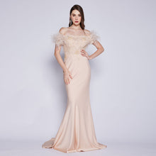 Load image into Gallery viewer, Sophia Lace Beaded Feather Gown