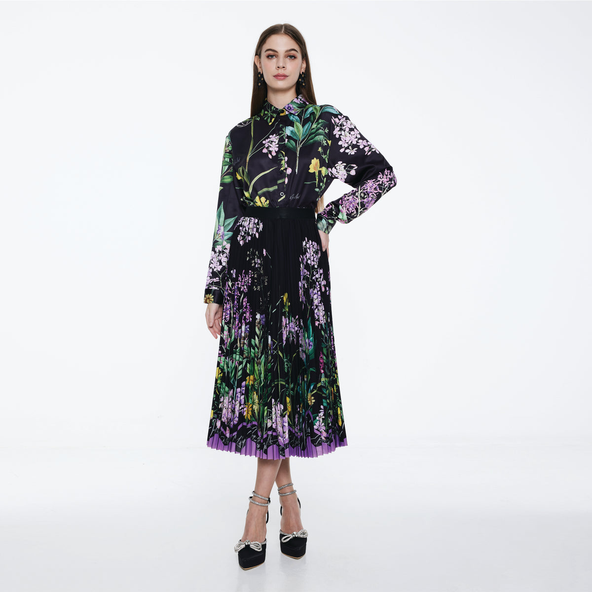 Pleated Printed Wrap Skirt main image 1