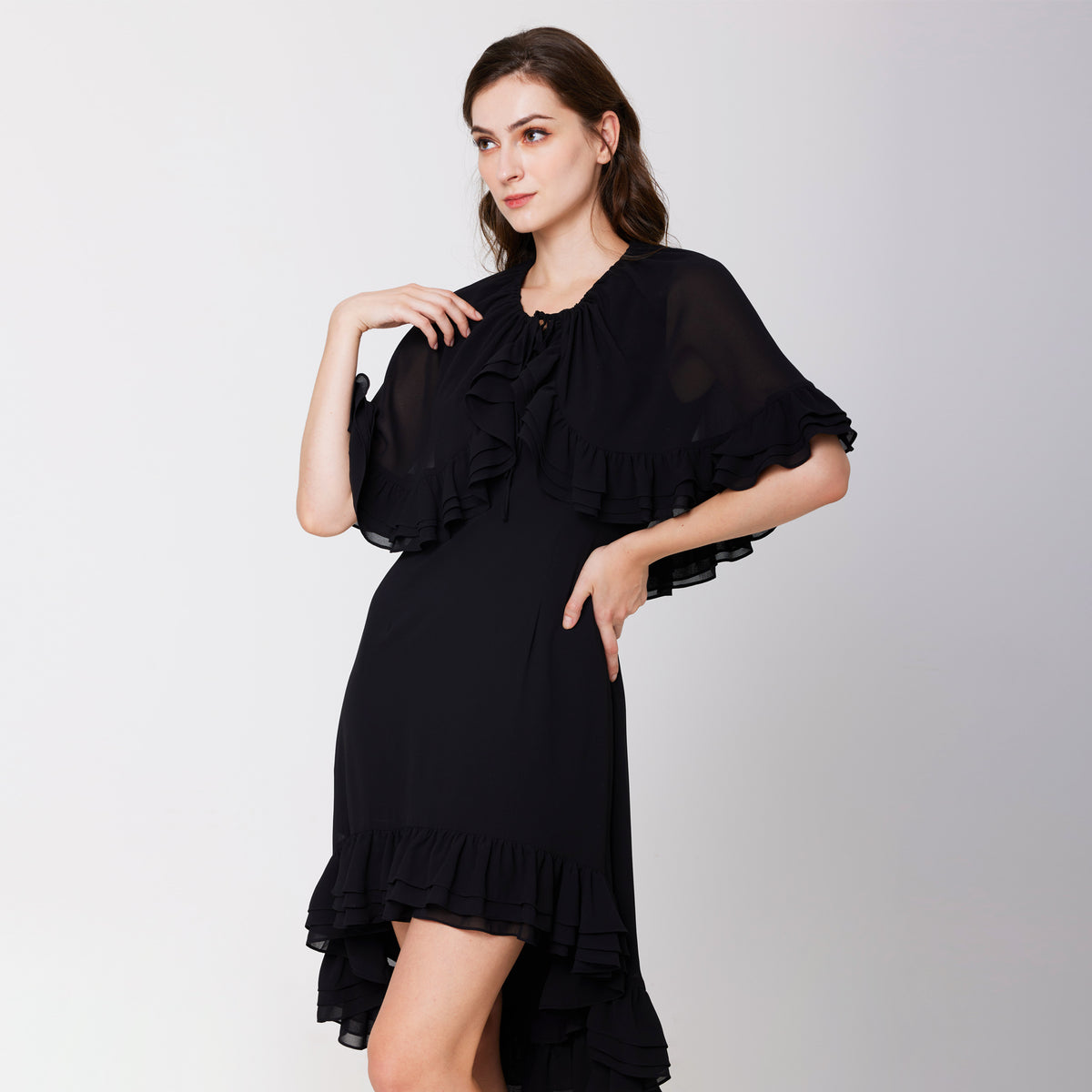Elegant A-line Chiffon Dress with Cape Regency