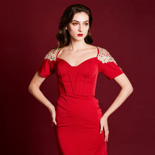 Load image into Gallery viewer, Gold Sleeve Mermaid Gown
