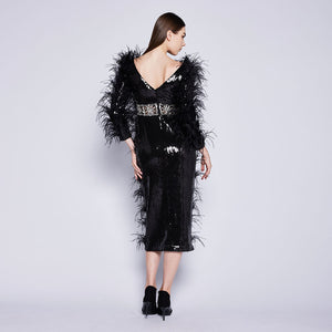 Avis Feather Sequin Dress