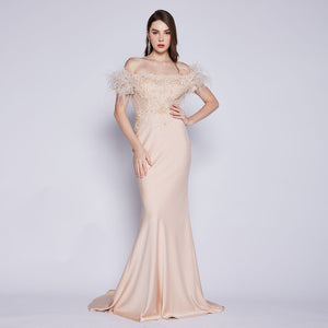 Sophia Lace Beaded Feather Gown