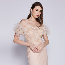 Load image into Gallery viewer, Sophia Lace Beaded Feather Gown
