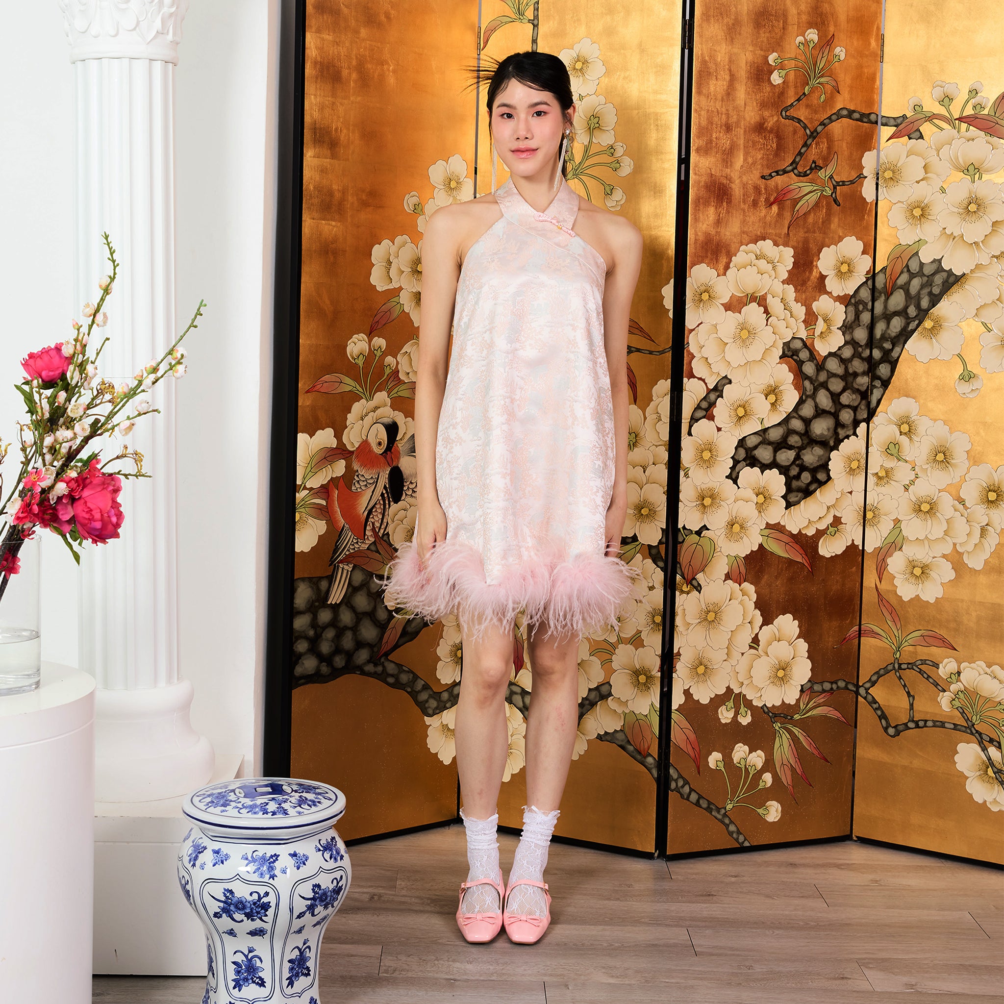ladies floral print dresses Cherishh Green Flower Cotton Cap Sleeve Layered Dress - White Multicolor