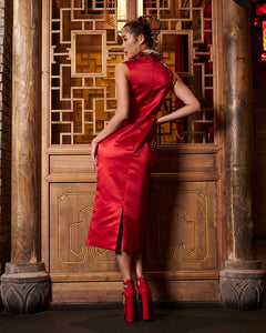 Mei Huā Floral Satin Midi Dress