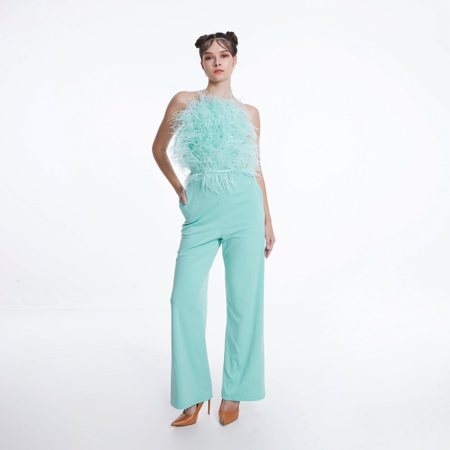 Feathered Halter Jumpsuit