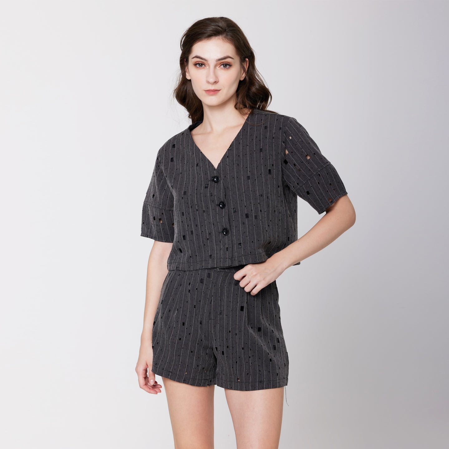 Short Sleeves Eyelet Top