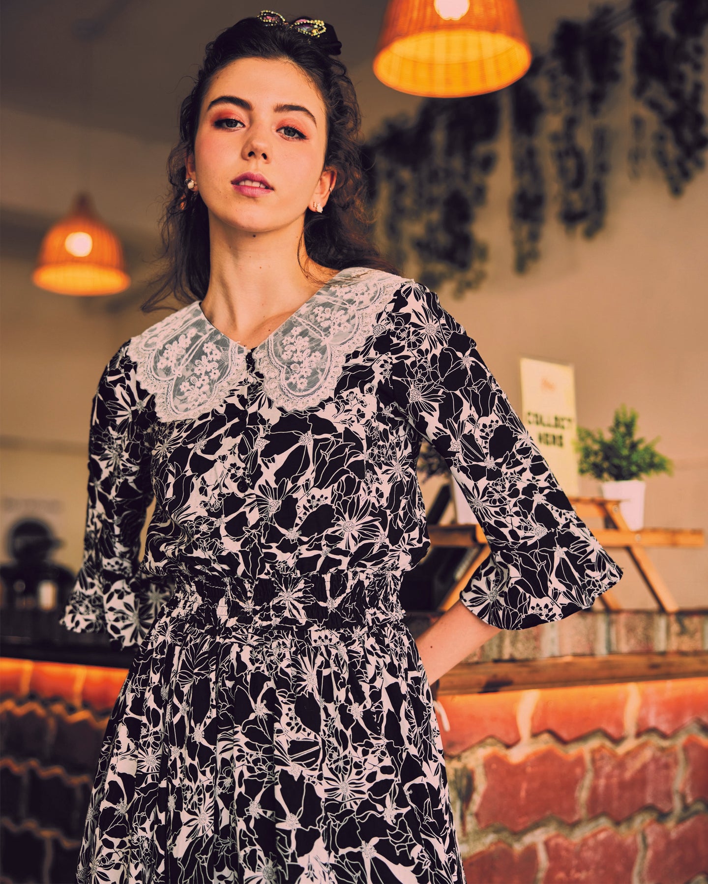 Printed Lace Collar Blouse