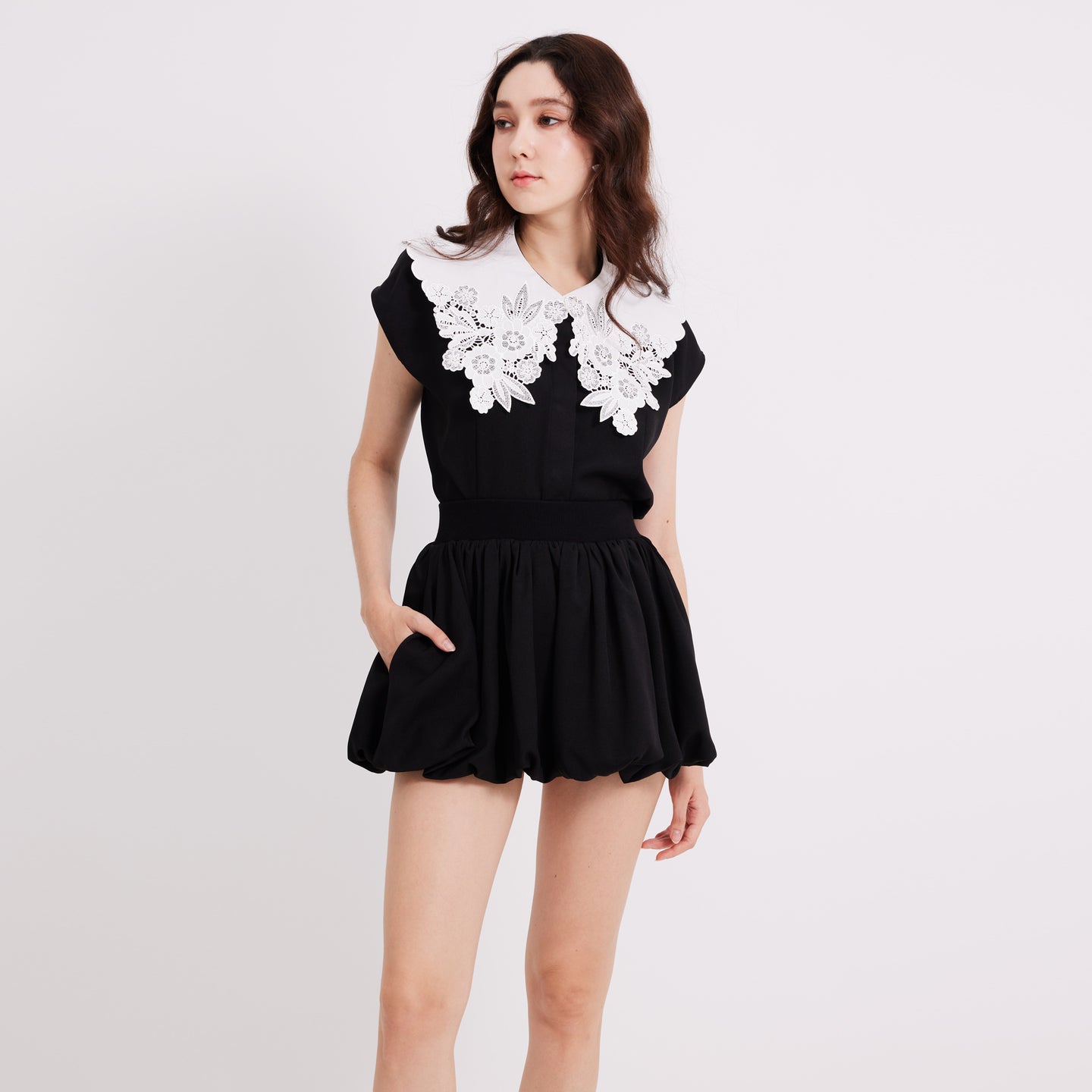Emb Collar Top