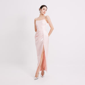 Riva Satin Strap Pleated Gown