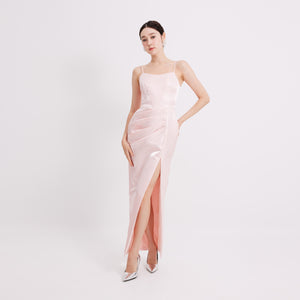Riva Satin Strap Pleated Gown
