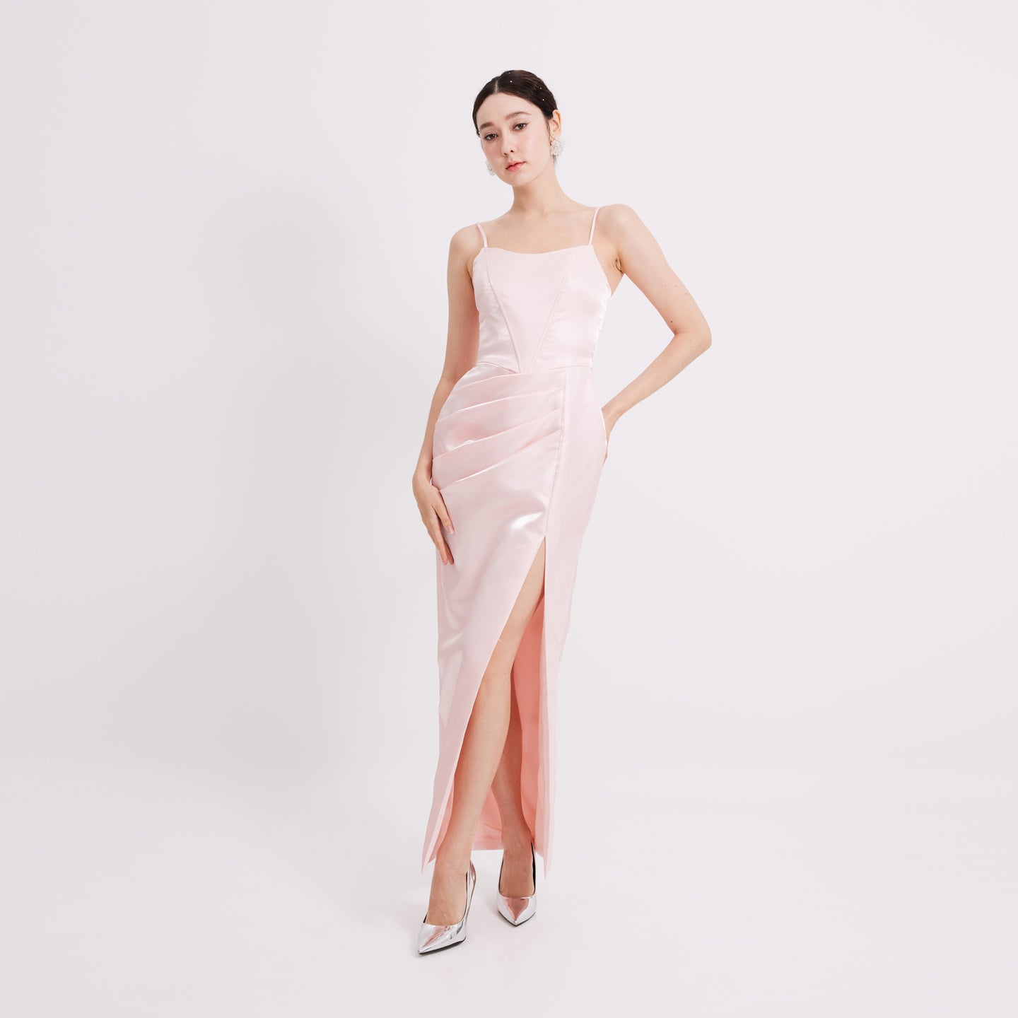 Riva Satin Strap Pleated Gown