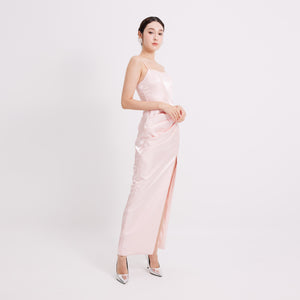 Riva Satin Strap Pleated Gown