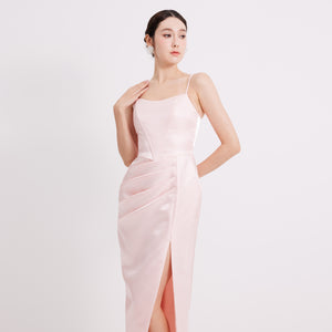 Riva Satin Strap Pleated Gown
