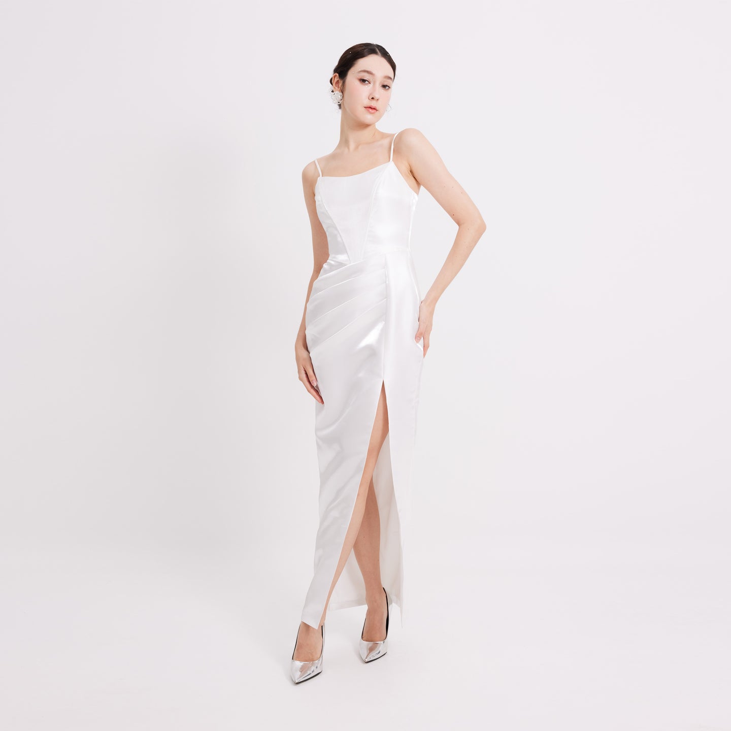 Riva Satin Strap Pleated Gown