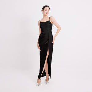 Riva Satin Strap Pleated Gown