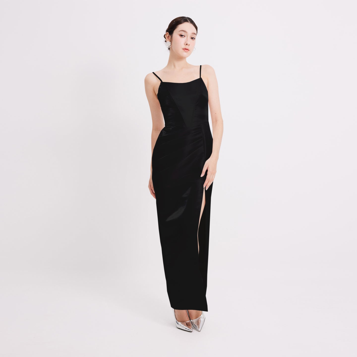Riva Satin Strap Pleated Gown