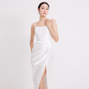 Riva Satin Strap Pleated Gown