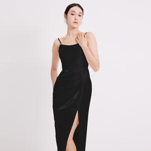 Riva Satin Strap Pleated Gown