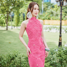 Load image into Gallery viewer, 3D FLORAL HALTER DRESS
