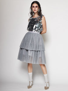 Asymmetric Tulle Midi Skirt