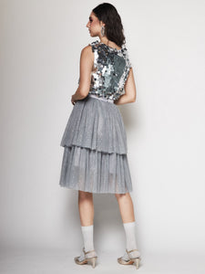 Asymmetric Tulle Midi Skirt