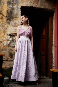 Odessa Brocade Suede Bareback Gown