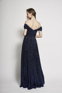 Una Off Shoulder Pleated Gown